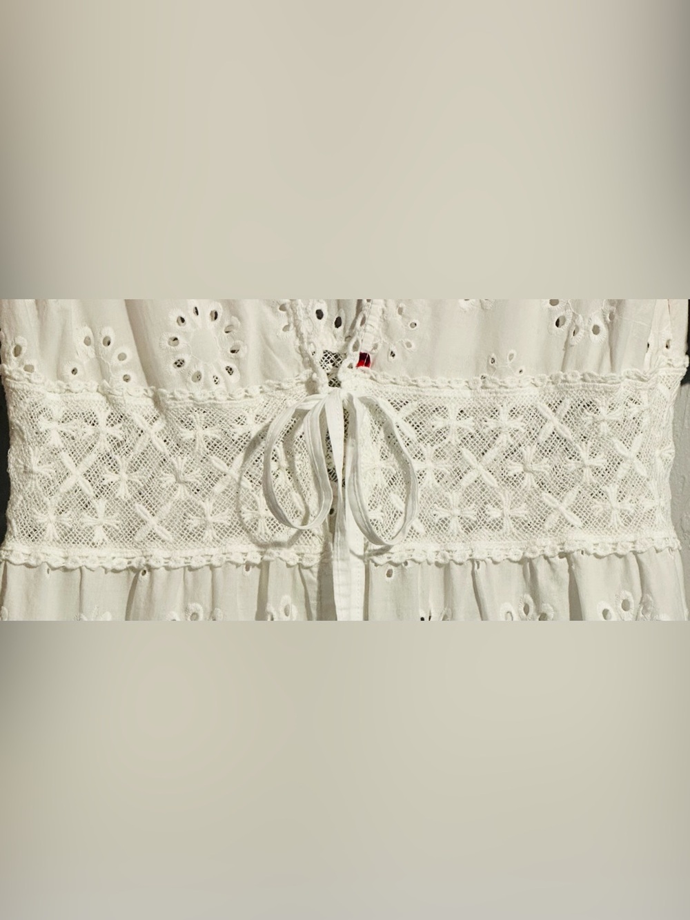 Lungo L’Arno Made in Italy Short Flutter Sleeve Printed Off White Eyelet Maxi - Picture 6 of 10